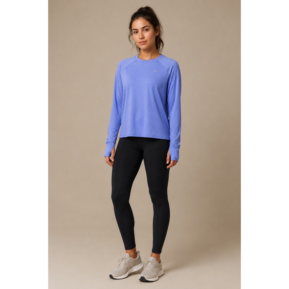 Nike Running Dri-FIT Textured Long Sleeve Running Top Womens Blue Size Large